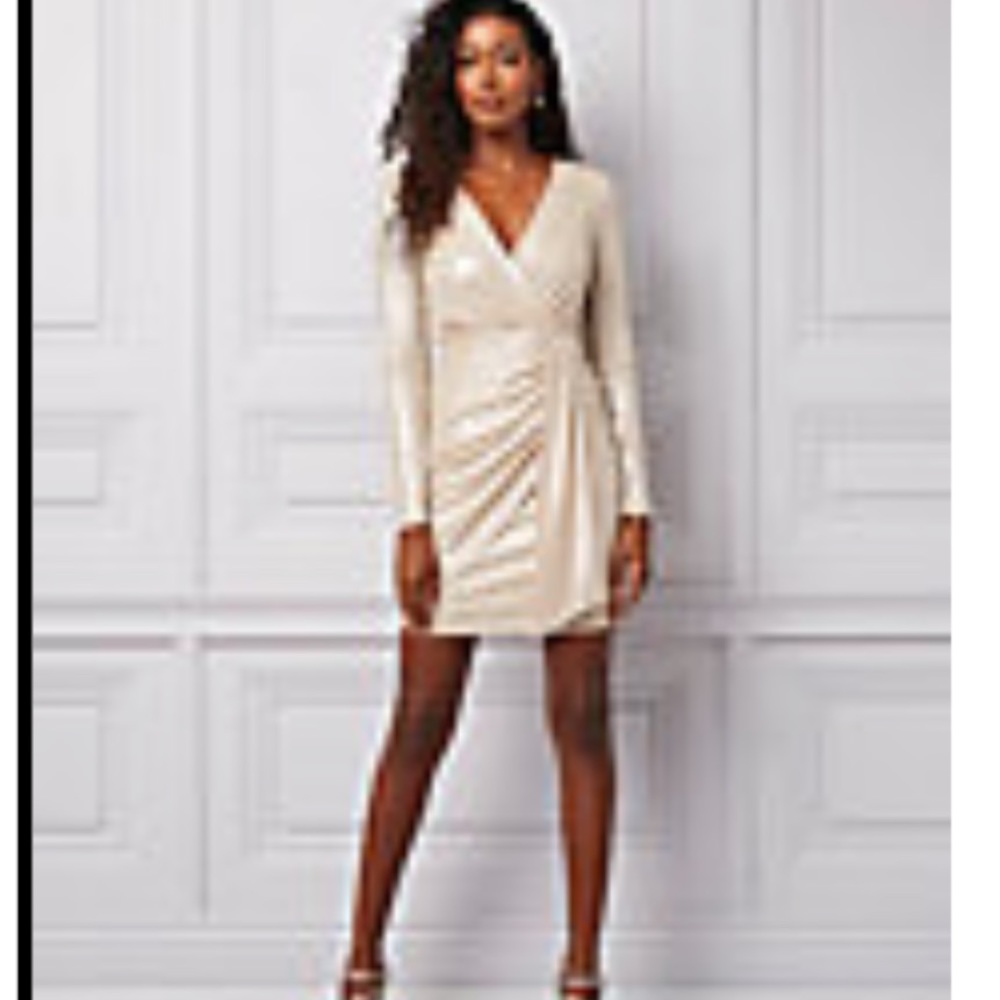 Le Château Foil Knit Wrap-Like Dress - Champagne